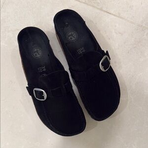 Birkenstock Black Suede slides with Buckle